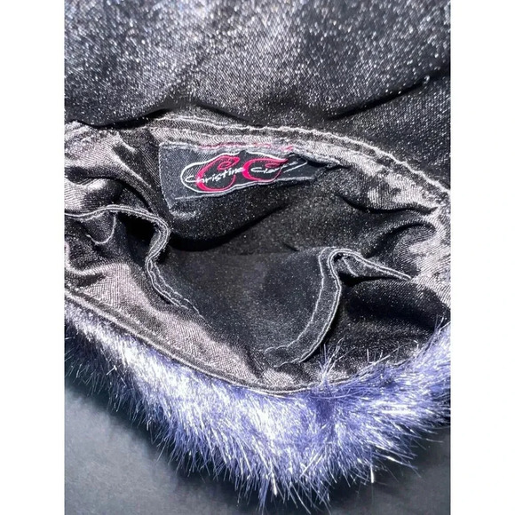 Vintage Christine Clarke faux fur mink purse crossbody satchel bag blue artsy - Picture 6 of 11